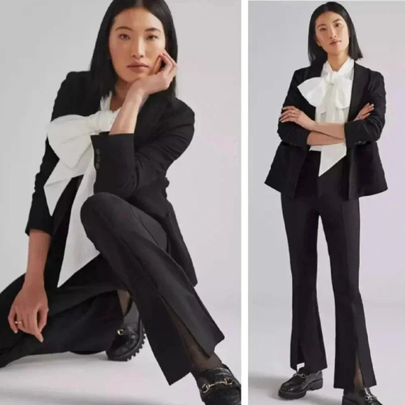 NEW Anthropologie Maeve Black Slit Front Flared Ponte Trouser Pant Neutral - Picture 1 of 8